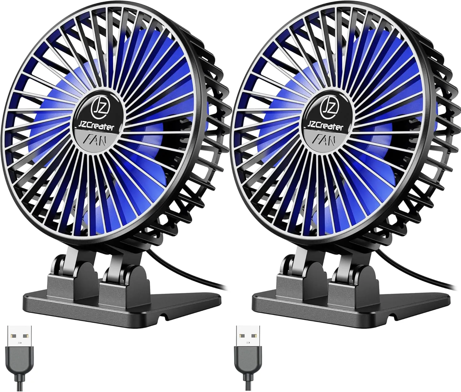 JZCreater USB Desk Fan, Mini Fan Portable, 3 Speeds Desktop Table Cooling Fans, Plug in Power, Rotation Strong Wind, Quiet Personal Small Fan for Home Desktop Office Travel Bedroom, Black (2Pack)