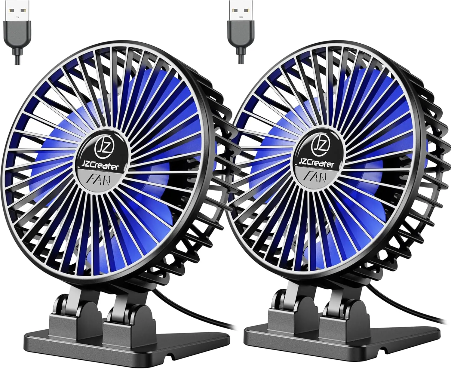 JZCreater USB Desk Fan, Mini Fan Portable, 3 Speeds Desktop Table Cooling Fans, Plug in Power, Rotation Strong Wind, Quiet Personal Small Fan for Home Desktop Office Travel Bedroom, Black (2Pack)
