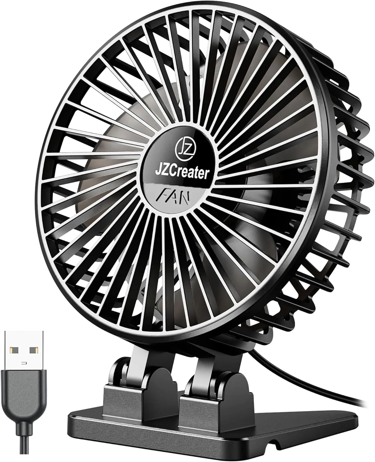 JZCreater USB Desk Fan, Mini Portable, 3 Speeds Desktop Table Cooling, Plug in Power, Rotation Strong Wind, Quiet Personal Small for Home Office Travel Bedroom, Black USB desktop fan for workspace