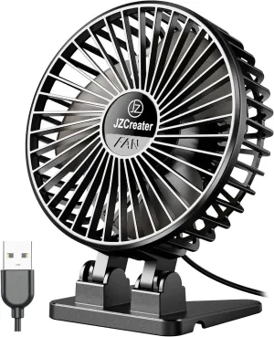 JZCreater USB Desk Fan, Mini Portable, 3 Speeds Desktop Table Cooling, Plug in Power, Rotation Strong Wind, Quiet Personal Small for Home Office Travel Bedroom, Black USB desktop fan for workspace