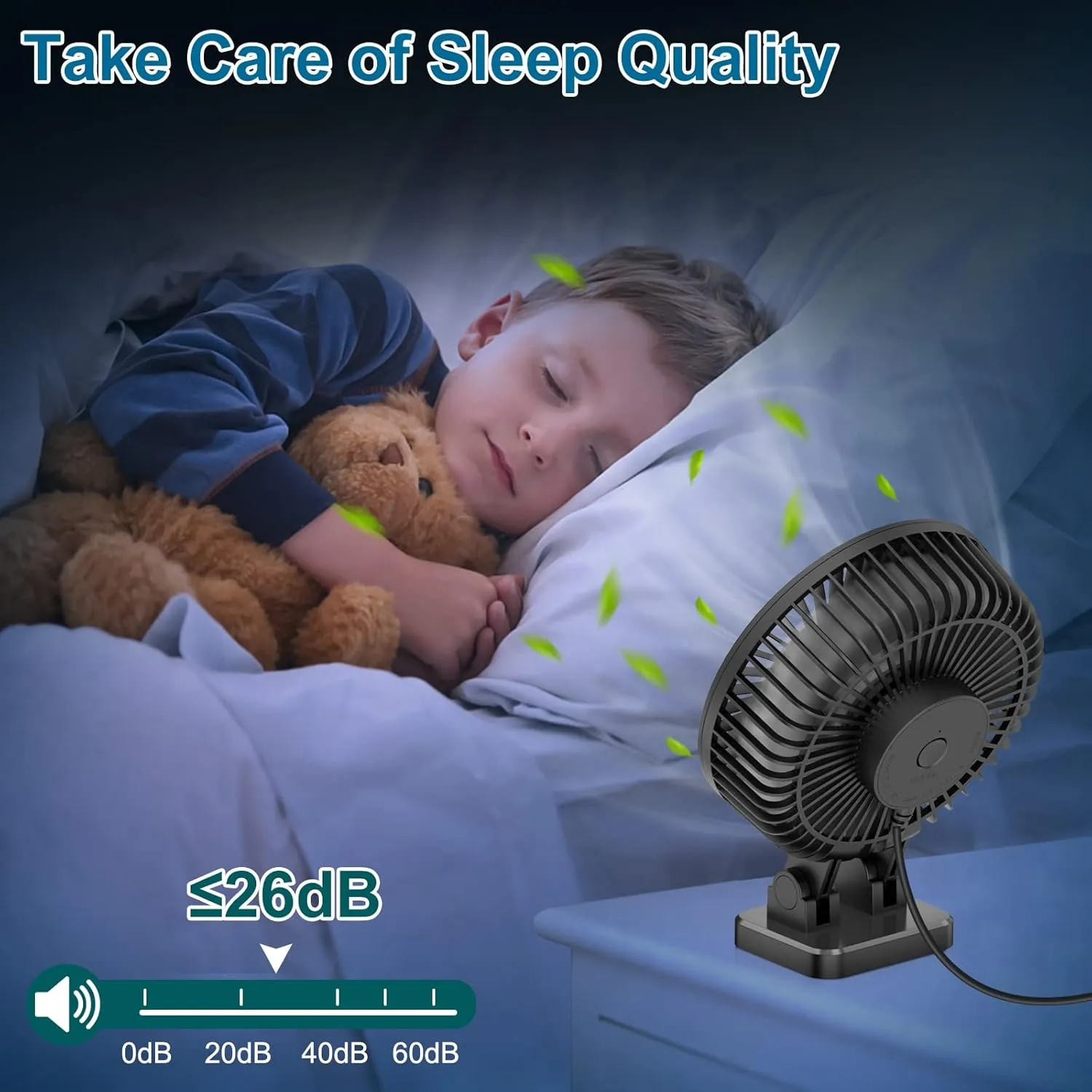 JZCreater USB Desk Fan, Mini Portable, 3 Speeds Desktop Table Cooling, Plug in Power, Rotation Strong Wind, Quiet Personal Small for Home Office Travel Bedroom, Black