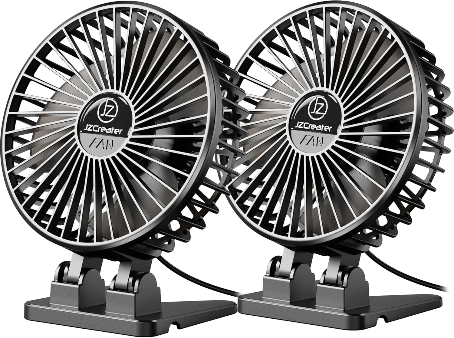 JZCreater USB Desk Fan, Mini Portable, 3 Speeds - Quiet Personal Cooling Fan for Home Desktop Office Travel Bedroom, Deep Black (2Pack) USB desktop fan for workspace