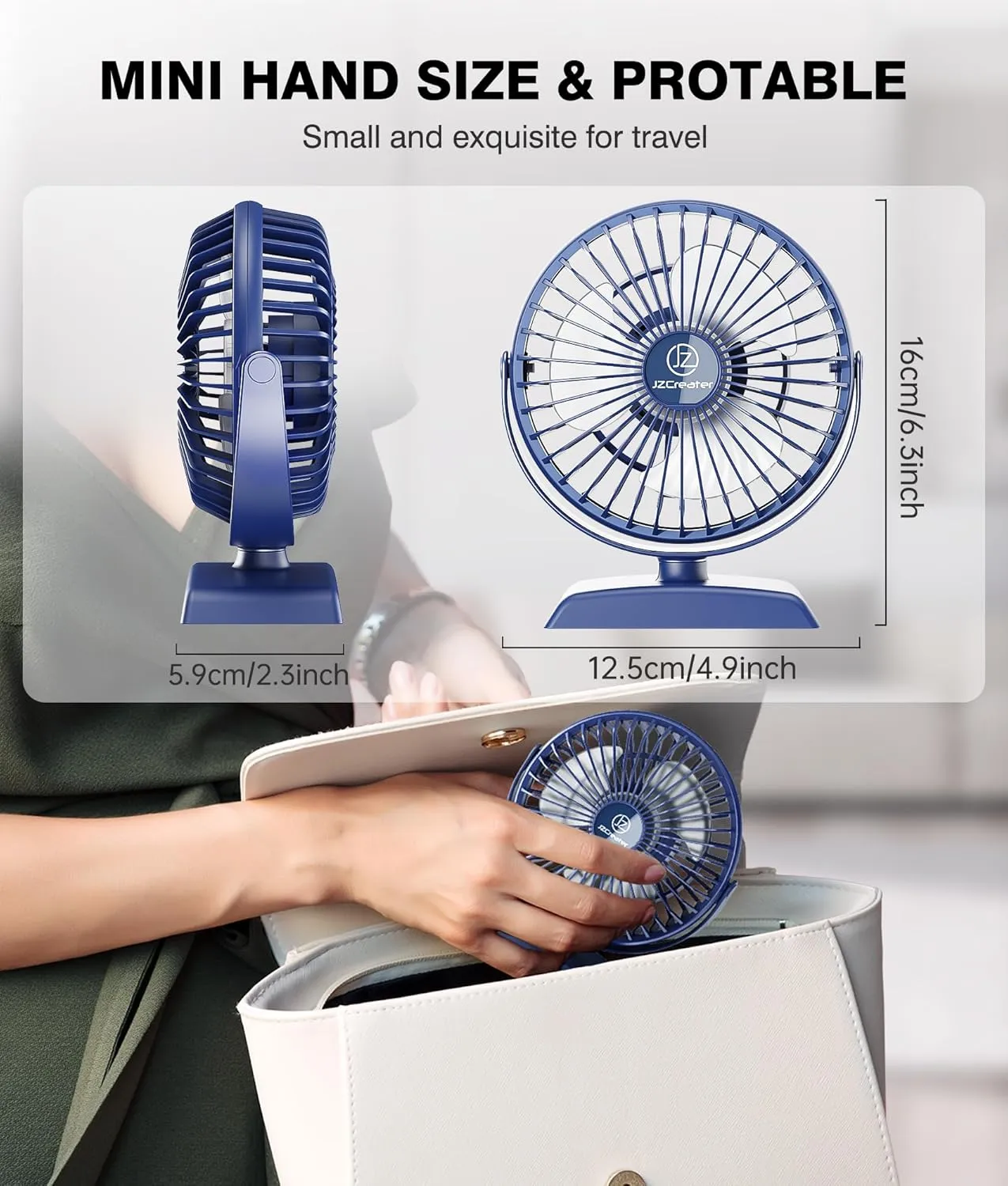 JZCreater USB Desk Fan, USB Fan Mini, 360 Rotation Desktop Fan with 3 Speed, Table Personal Cooling Fan, Quiet Mini Desk Fan, USB Powered, Small Fan for Home Office Bedroom Car Travel, SKY Blue