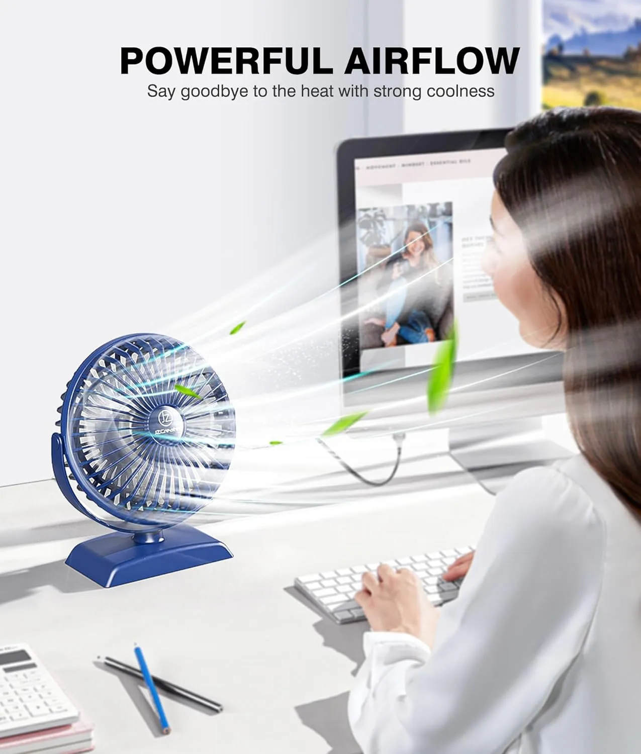 JZCreater USB Desk Fan, USB Fan Mini, 360 Rotation Desktop Fan with 3 Speed, Table Personal Cooling Fan, Quiet Mini Desk Fan, USB Powered, Small Fan for Home Office Bedroom Car Travel, SKY Blue