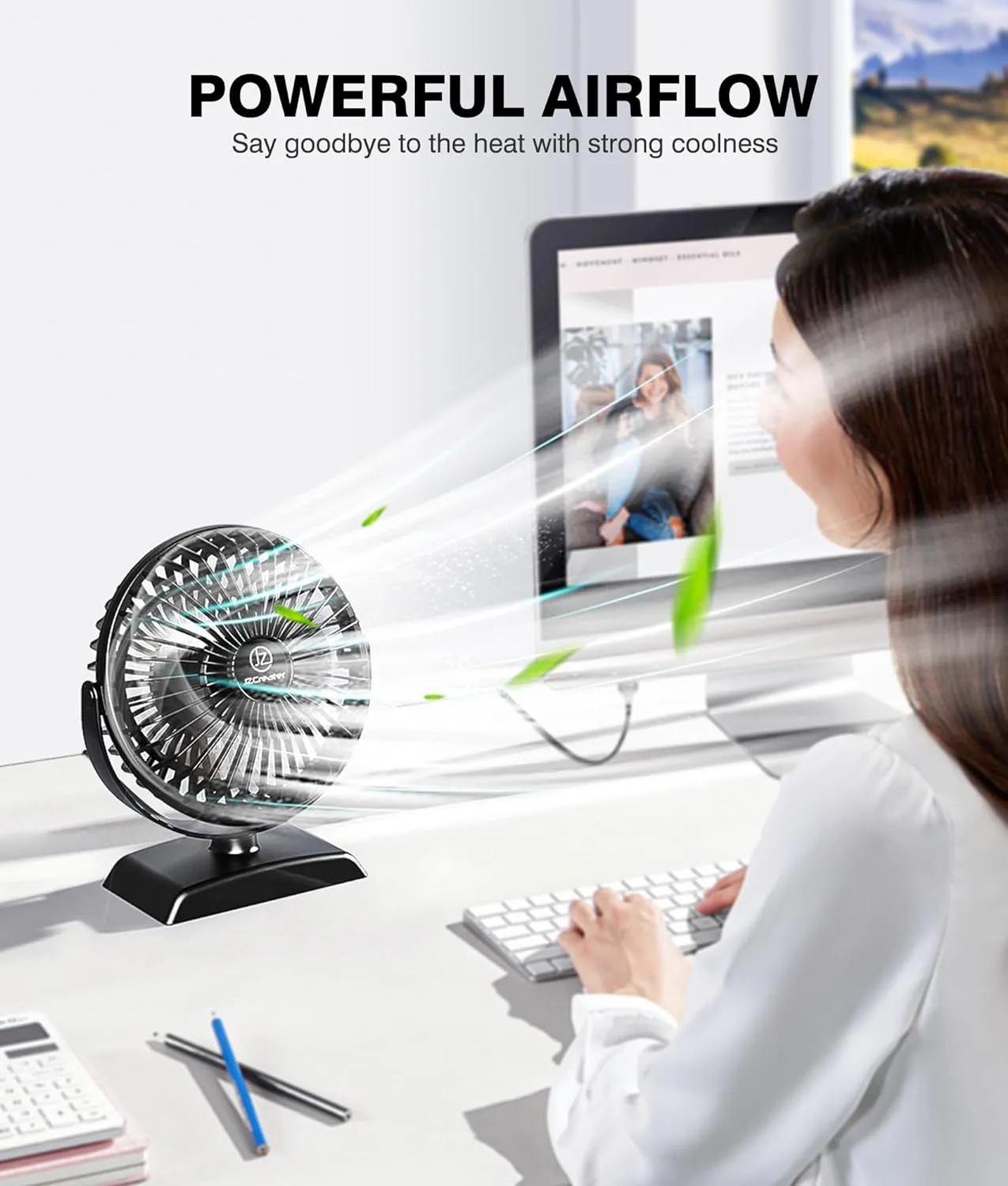 JZCreater USB Desk Fan, USB Fan Mini, 360 Rotation Desktop Fans with 3 Speed, Table Personal Cooling Fan, Quiet Mini Desk Fan, USB Powered, Small Fans for Home Office Bedroom Car Travel,Black Black