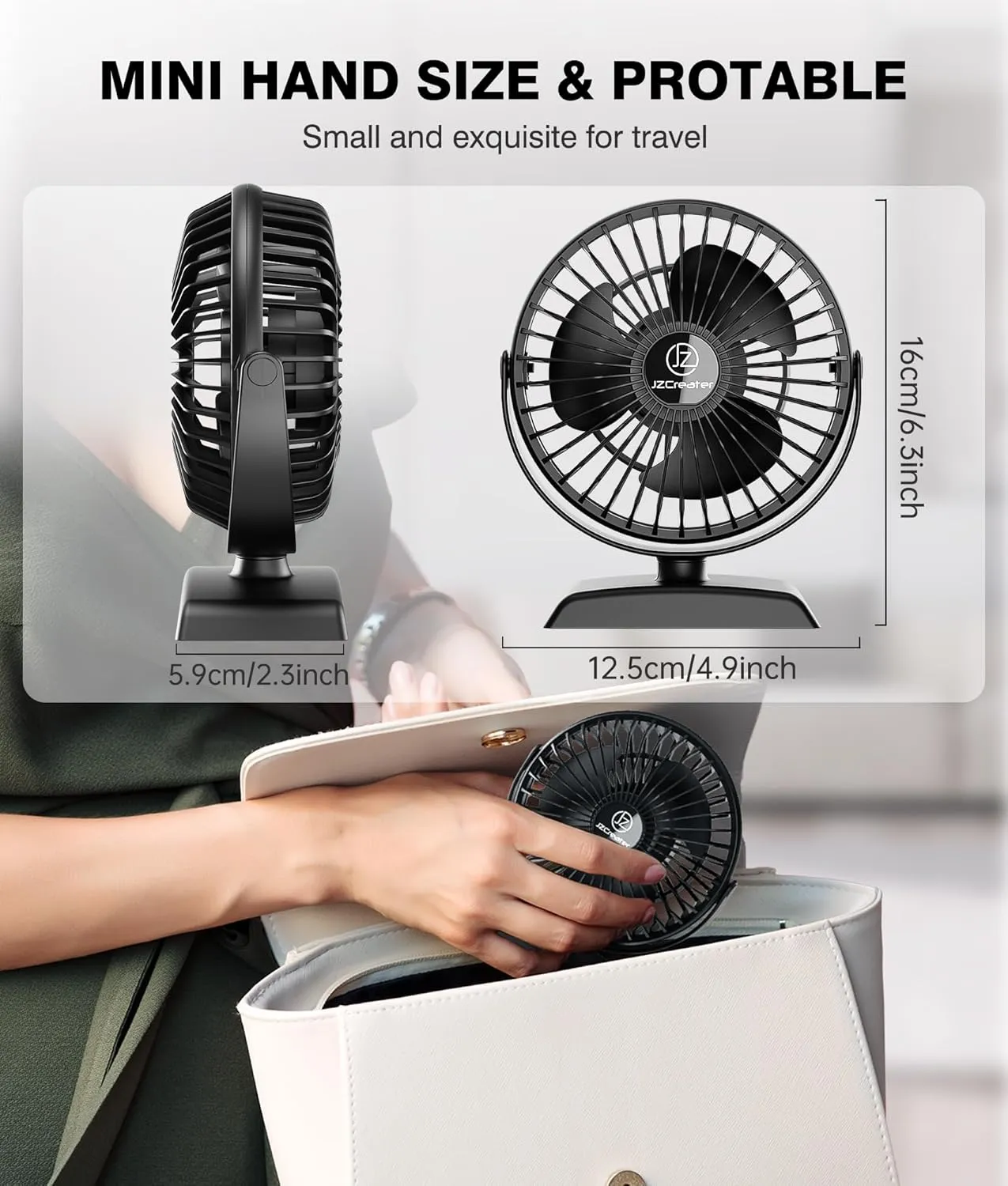 JZCreater USB Desk Fan, USB Fan Mini, 360 Rotation Desktop Fans with 3 Speed, Table Personal Cooling Fan, Quiet Mini Desk Fan, USB Powered, Small Fans for Home Office Bedroom Car Travel,Black Black