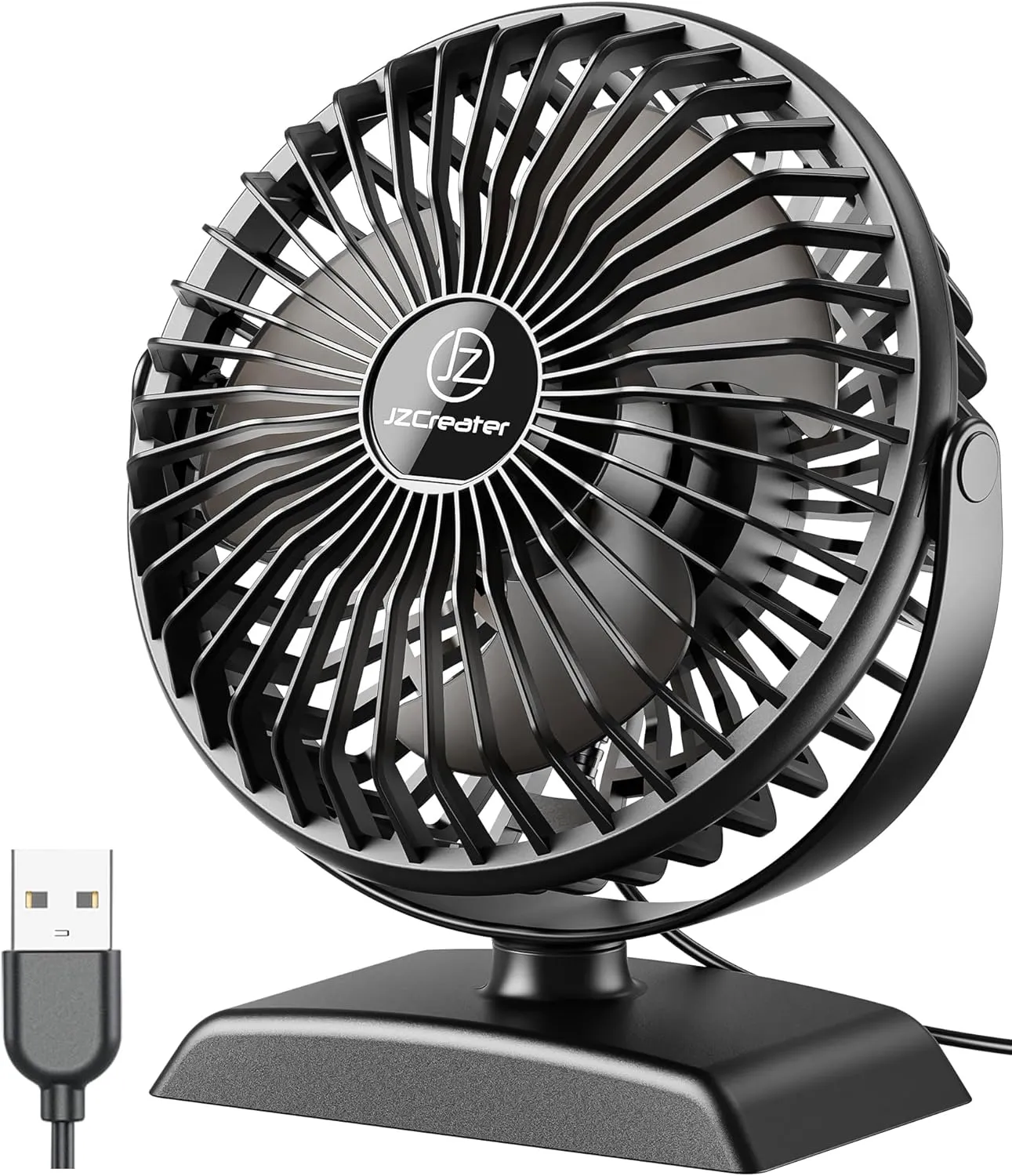 JZCreater USB Desk Fan, USB Fan Mini, 360 Rotation Desktop Fans with 3 Speed, Table Personal Cooling Fan, Quiet Mini Desk Fan, USB Powered, Small Fans for Home Office Bedroom Car Travel,Black Black USB desktop fan for workspace