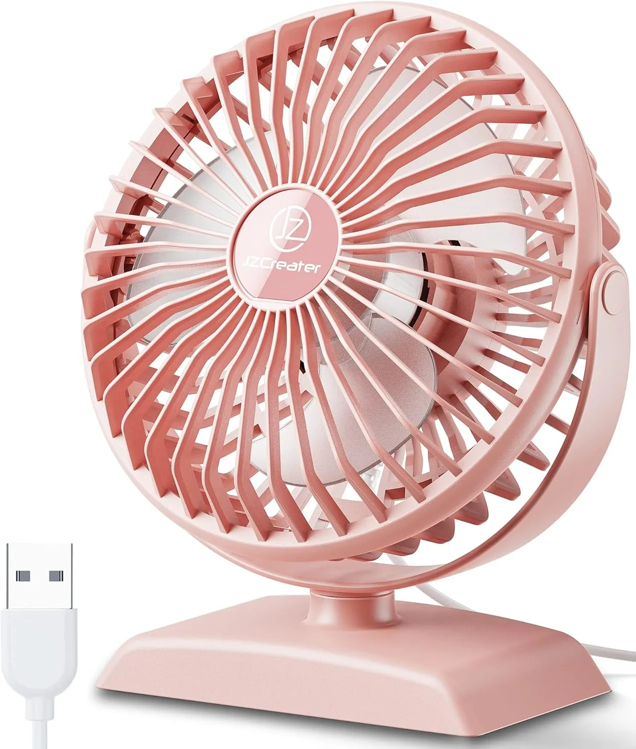 JZCreater USB Desk Fan, USB Fans Mini, 360 Rotation Desktop FanS with 3 Speed, Table Personal Cooling Fan, Quiet Mini Desk Fan, USB Powered, Small Fan for Home Office Bedroom Car Travel, Pink USB desktop fan for workspace
