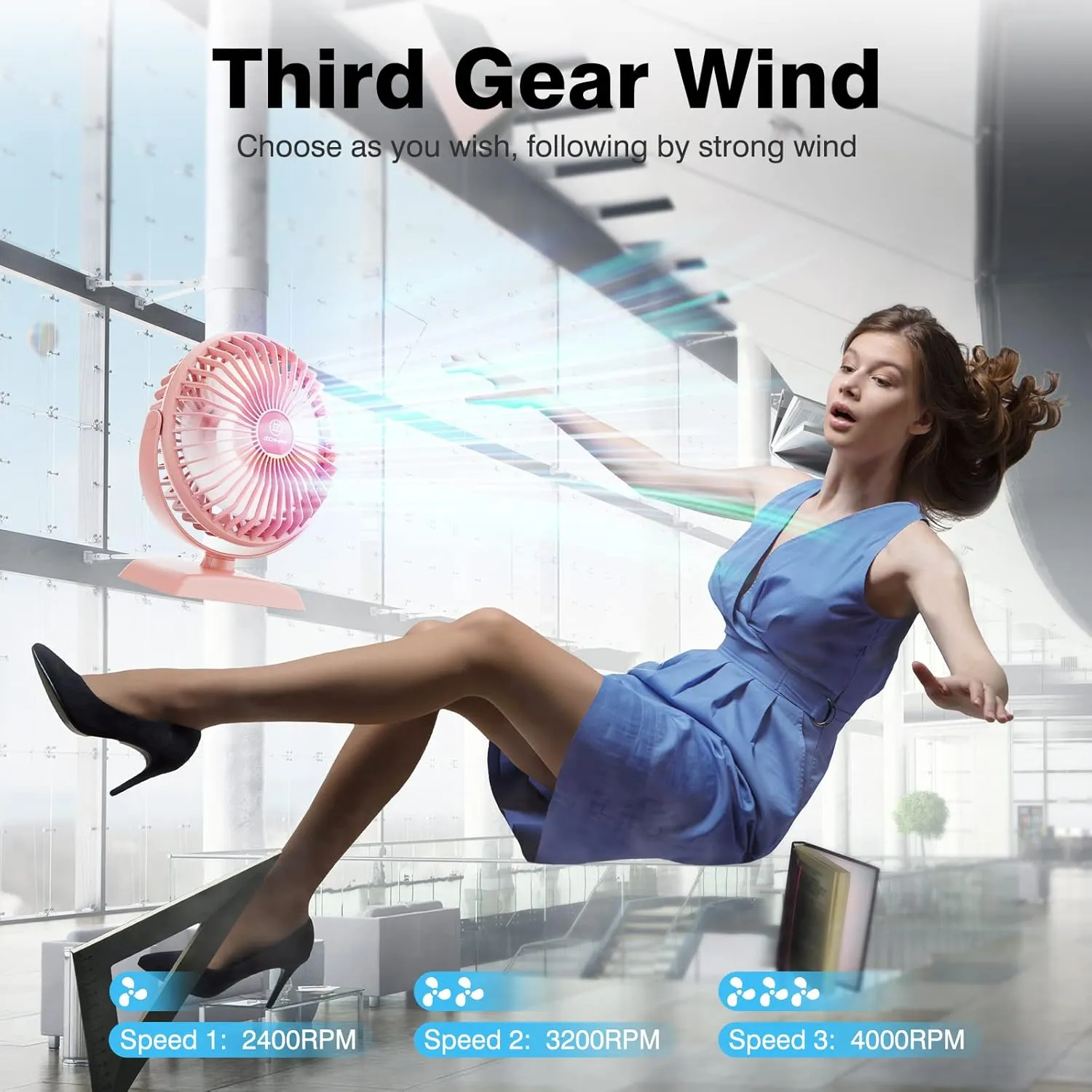 JZCreater USB Desk Fan, USB Fans Mini, 360 Rotation Desktop FanS with 3 Speed, Table Personal Cooling Fan, Quiet Mini Desk Fan, USB Powered, Small Fan for Home Office Bedroom Car Travel, Pink