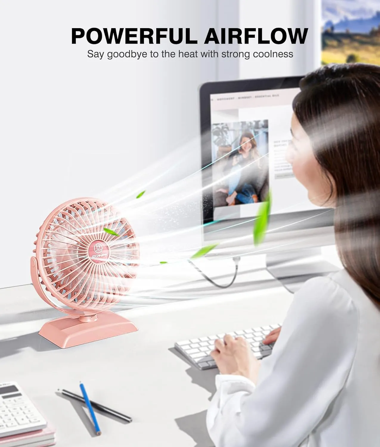 JZCreater USB Desk Fan, USB Fans Mini, 360 Rotation Desktop FanS with 3 Speed, Table Personal Cooling Fan, Quiet Mini Desk Fan, USB Powered, Small Fan for Home Office Bedroom Car Travel, Pink