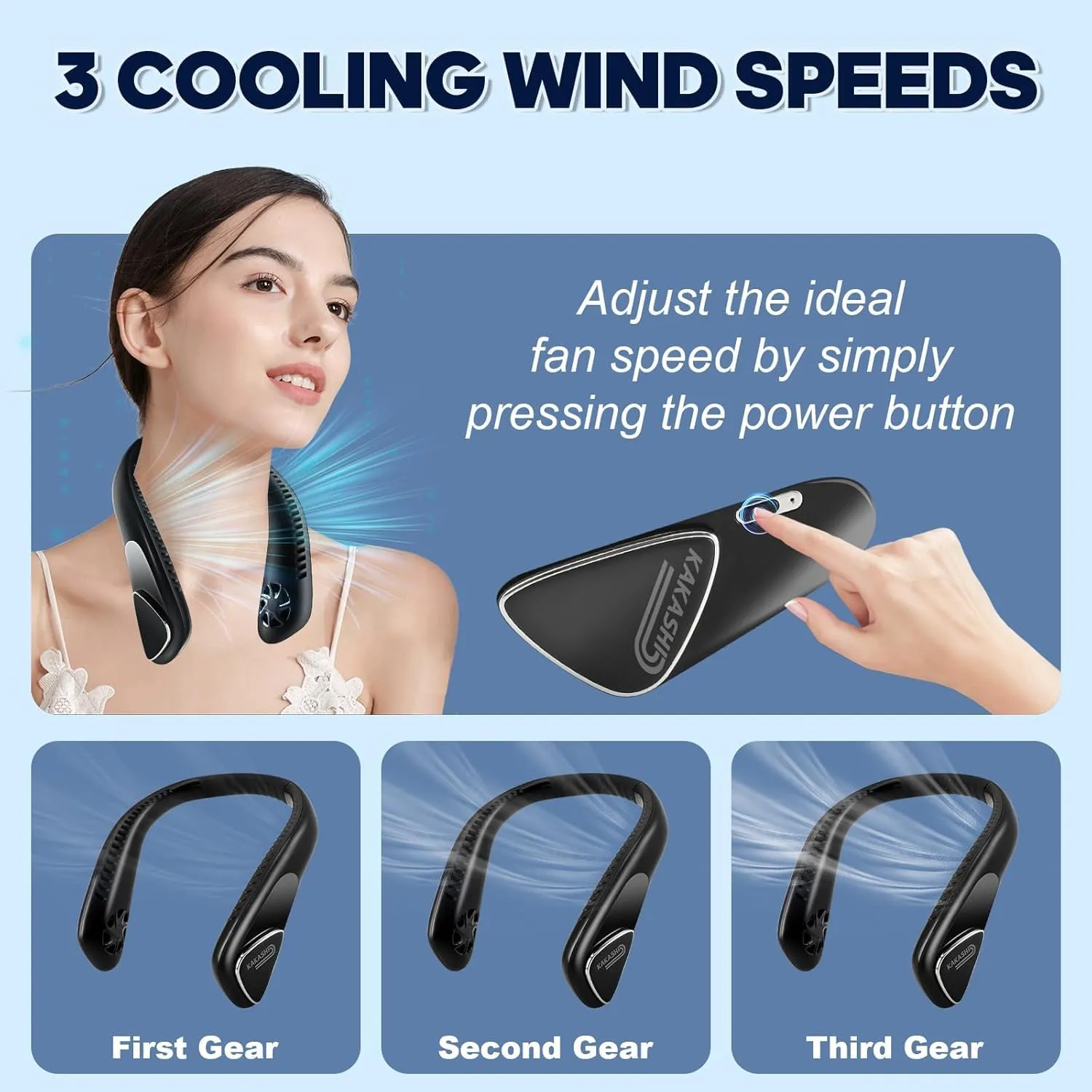 Kakashi 6000mAh Portable Neck Fan Rechargeable, Bladeless Operated Wearable Personal Fan with 3 Speeds, 360Cooling Leafless Hanging Neck Fan Blow Cold Air for Travel Outdoor