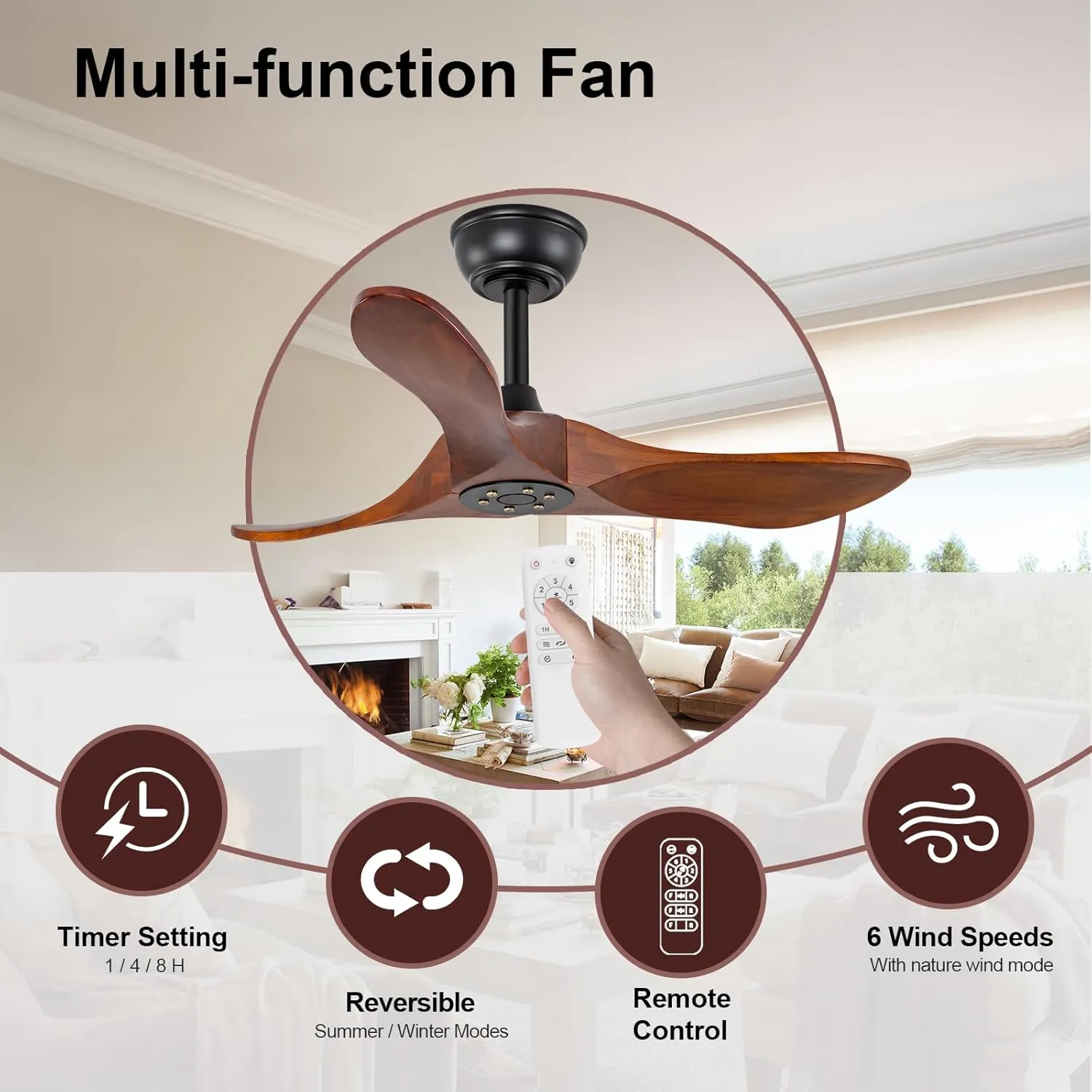 KBZZ 36 Inch Ceiling Fan no Light with Remote Control,Wood Ceiling Fans without Lights,6 Speeds,Reversible DC Motor,Indoor Outdoor Modern Ceiling Fan for Patio,Farmhouse,Living Room