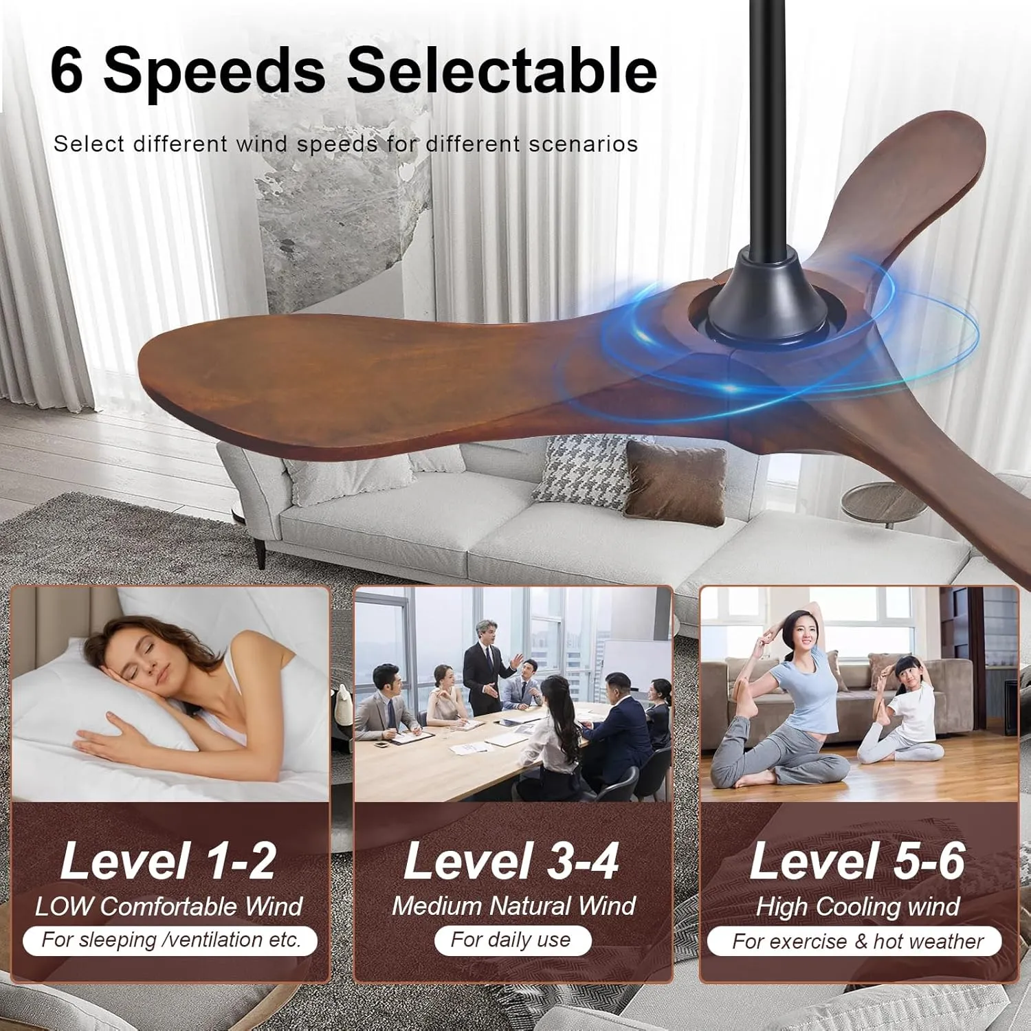 KBZZ 36 Inch Ceiling Fan no Light with Remote Control,Wood Ceiling Fans without Lights,6 Speeds,Reversible DC Motor,Indoor Outdoor Modern Ceiling Fan for Patio,Farmhouse,Living Room