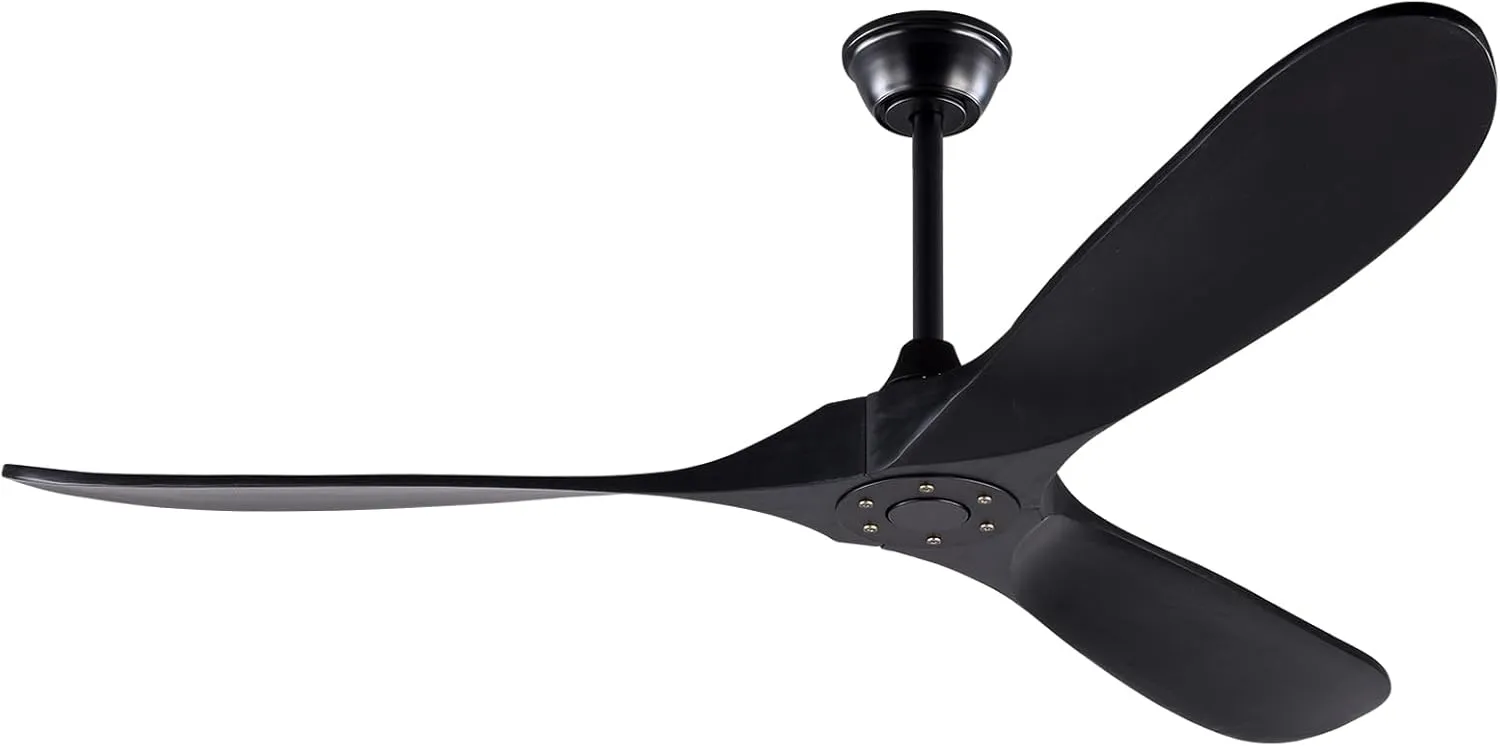 KBZZ 60 Inch Ceiling Fan no Light, Solid Wood Ceiling fan with 3 Blades, Remote Control and Reversible DC Motor, Indoor Bedroom Living Room Office Outdoor Ceiling Fans for Patio Fan with safety blade design