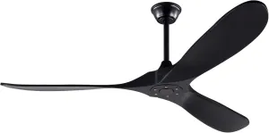 KBZZ 60 Inch Ceiling Fan no Light, Solid Wood Ceiling fan with 3 Blades, Remote Control and Reversible DC Motor, Indoor Bedroom Living Room Office Outdoor Ceiling Fans for Patio Fan with safety blade design