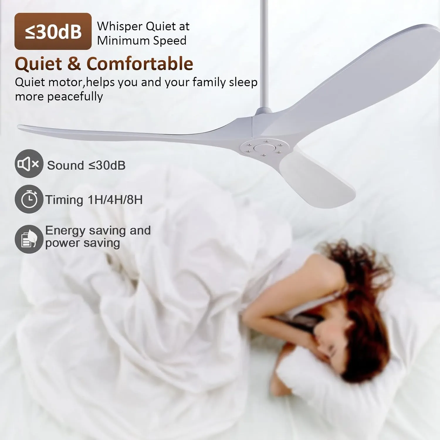 KBZZ 60 Inch Ceiling Fans no Light, Solid Wood Ceiling Fan with Remote Control, Modern Ceiling Fan without Light with 3 Blades, Indoor Outdoor Ceiling Fans for Patios Living Room Farmhouse