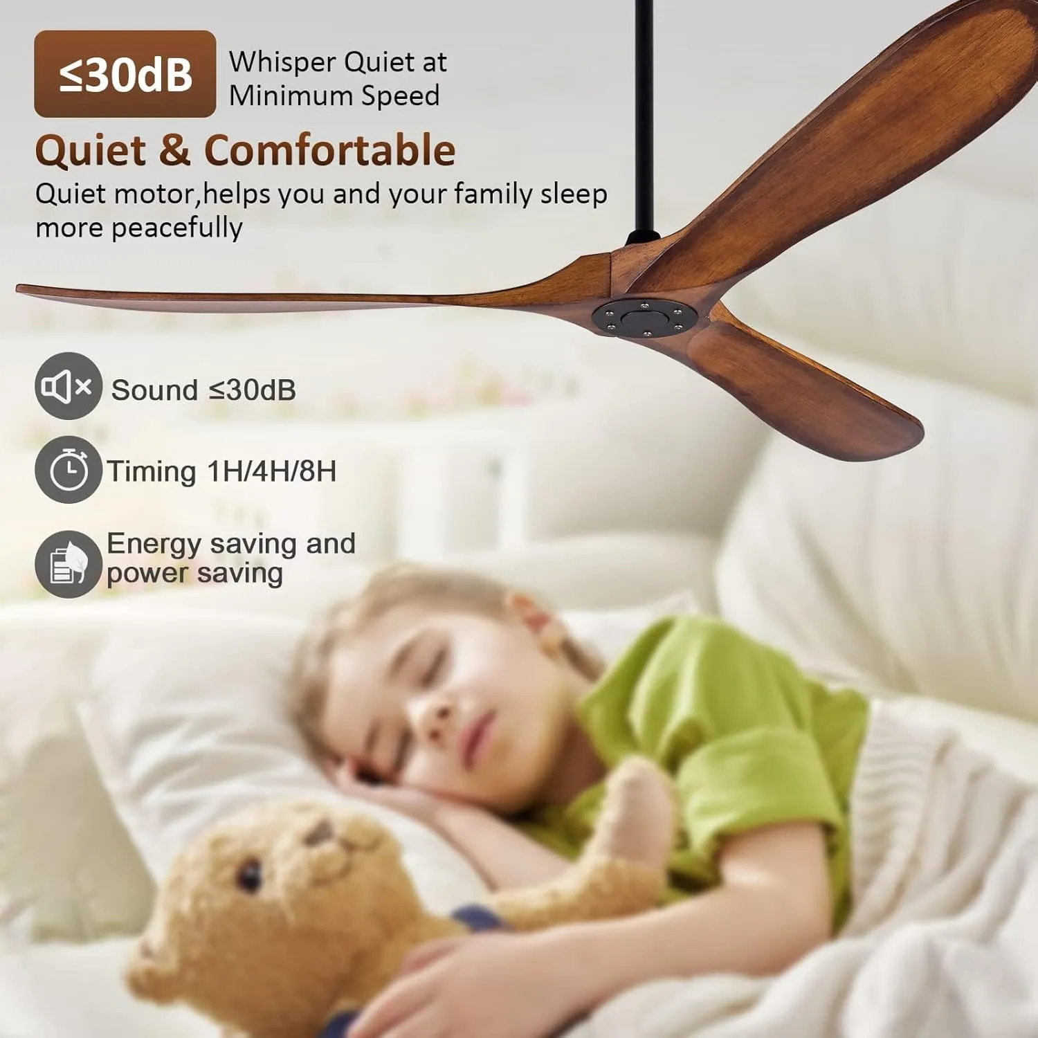 KBZZ 72 inch Outdoor Ceiling Fan without Light, Ceiling fans with 3 Solid Wood Blades and Remote Control, Modern Ceiling Fans no Lights for Patios Living Room Farmhouse