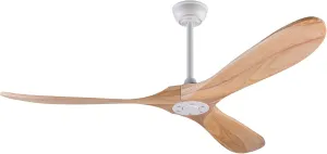 KBZZ Modern 60 Inch Electric Ceiling Fan, Solid Wood, Indoor Outdoor, 3 Blades, Remote Control, 6 Speeds, Reversible, No Light, 30 Decibels, 38 Watts, 4255 ML/min, for Living Room, Bedroom, Gazebo Fan with safety blade design