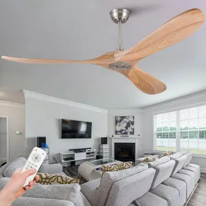KBZZ Solid Wood Ceiling Fans without Lights,60 Inch Modern Ceiling Fan no Light with Remote Control,Reversible DC Motor,6 Speeds,Noiseless,Indoor/Outdoor Ceiling Fan for Living Room Patios Fan with safety blade design