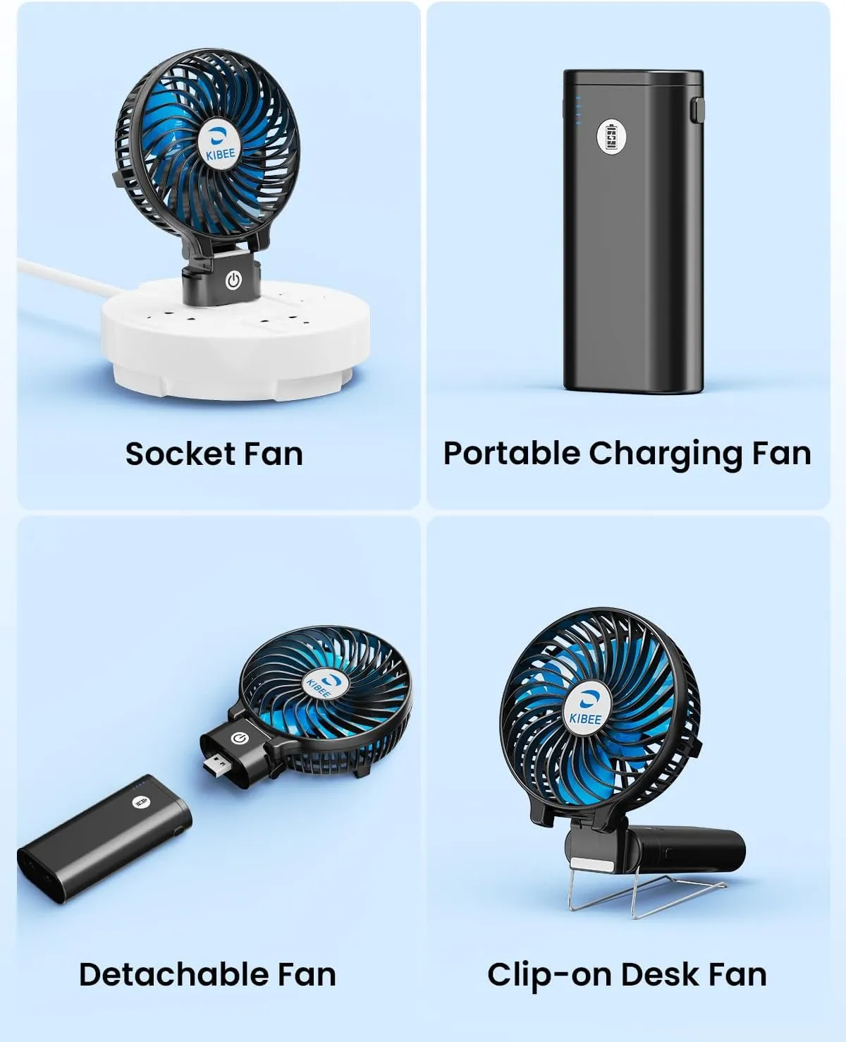 KIBEE Portable Handheld Fan - 5200mAh USB Rechargeable [20H Max Runtime] with Power Bank, Foldable 180 Mini Personal Fan, 3-Speed with Stand for Travel/Outdoor/Makeup/Concerts (Black)