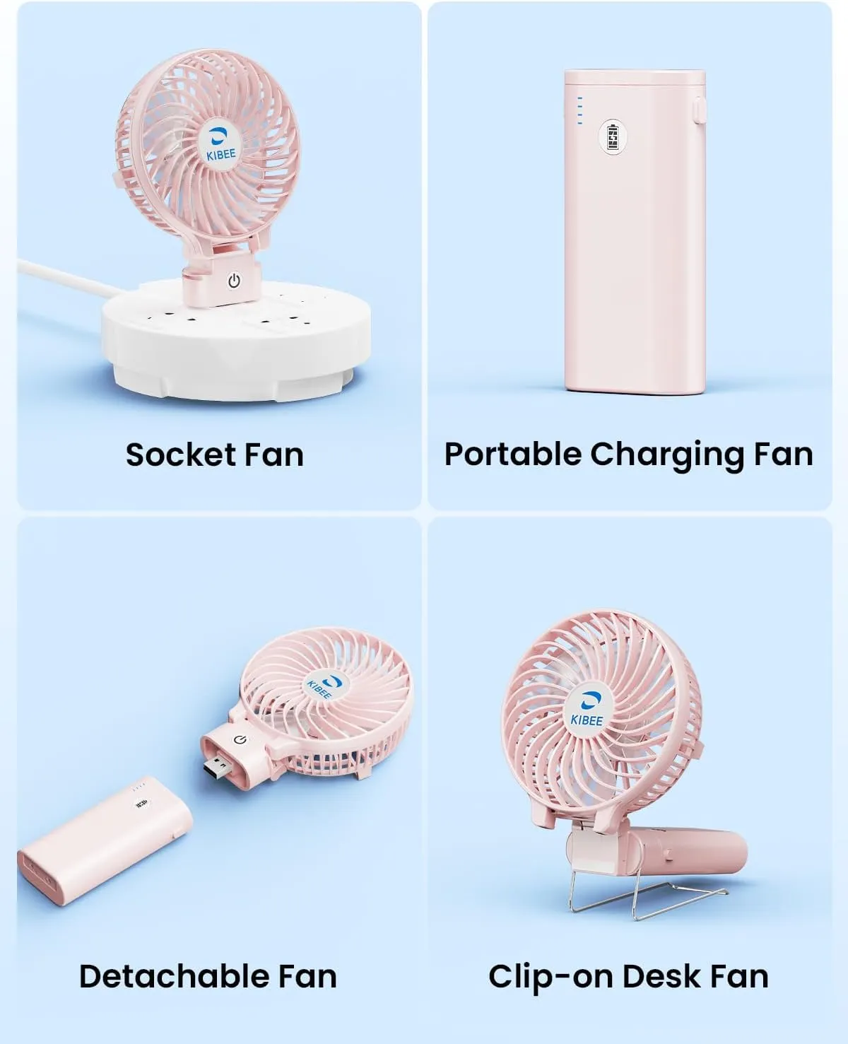KIBEE Portable Handheld Fan - 5200mAh USB Rechargeable [20H Max Runtime] with Power Bank, Foldable 180 Mini Personal Fan, 3-Speed with Stand for Travel/Outdoor/Makeup/Concerts (Pink)