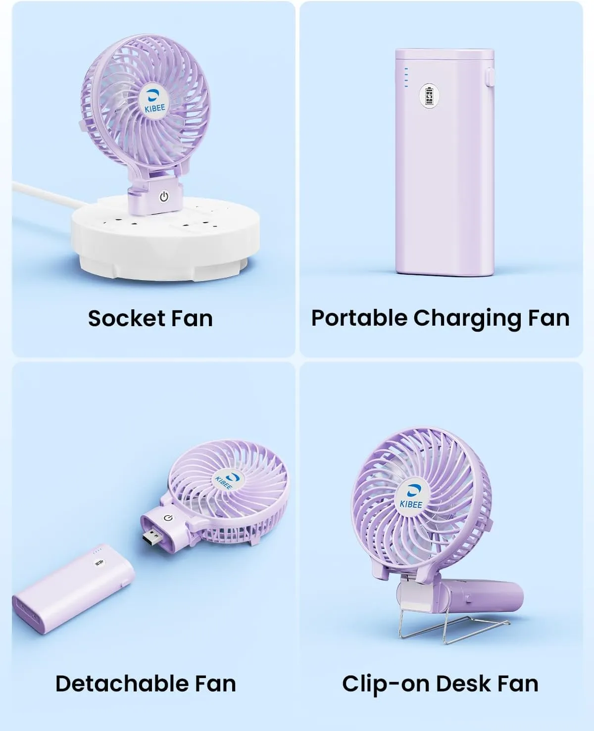 KIBEE Portable Handheld Fan - 5200mAh USB Rechargeable [20H Max Runtime] with Power Bank, Foldable 180 Mini Personal Fan, 3-Speed with Stand for Travel/Outdoor/Makeup/Concerts (Purple)