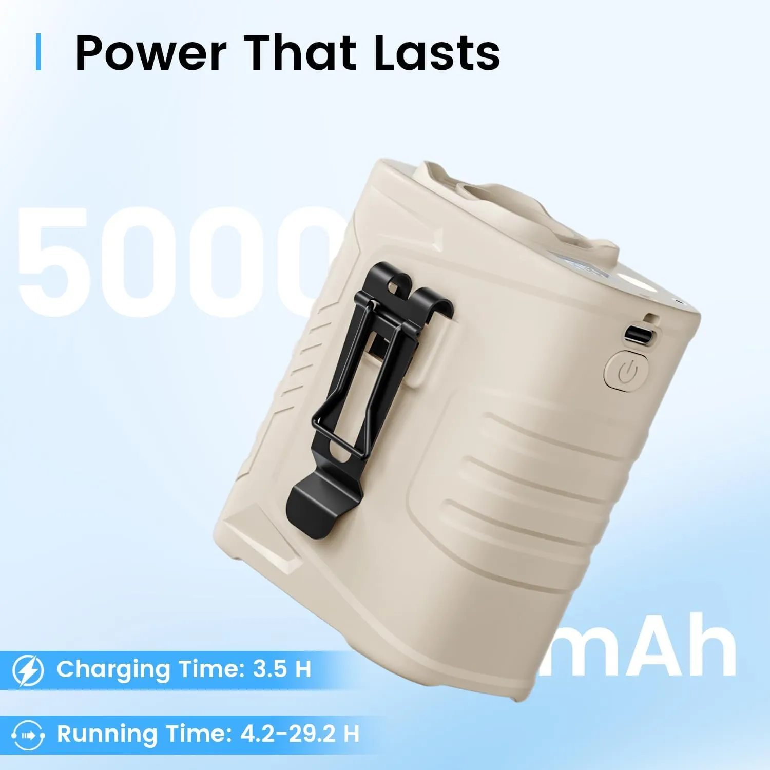 KIBEE Portable Waist Fan with LED Light, 5 Speeds 12500RPM Strong Airflow, Personal Clip Belt Fan [Max 29H Working Time], Hands-Free Neck Fan, Wearable Fan for Outdoor/Hiking/Jobsite/Farms - Champagne