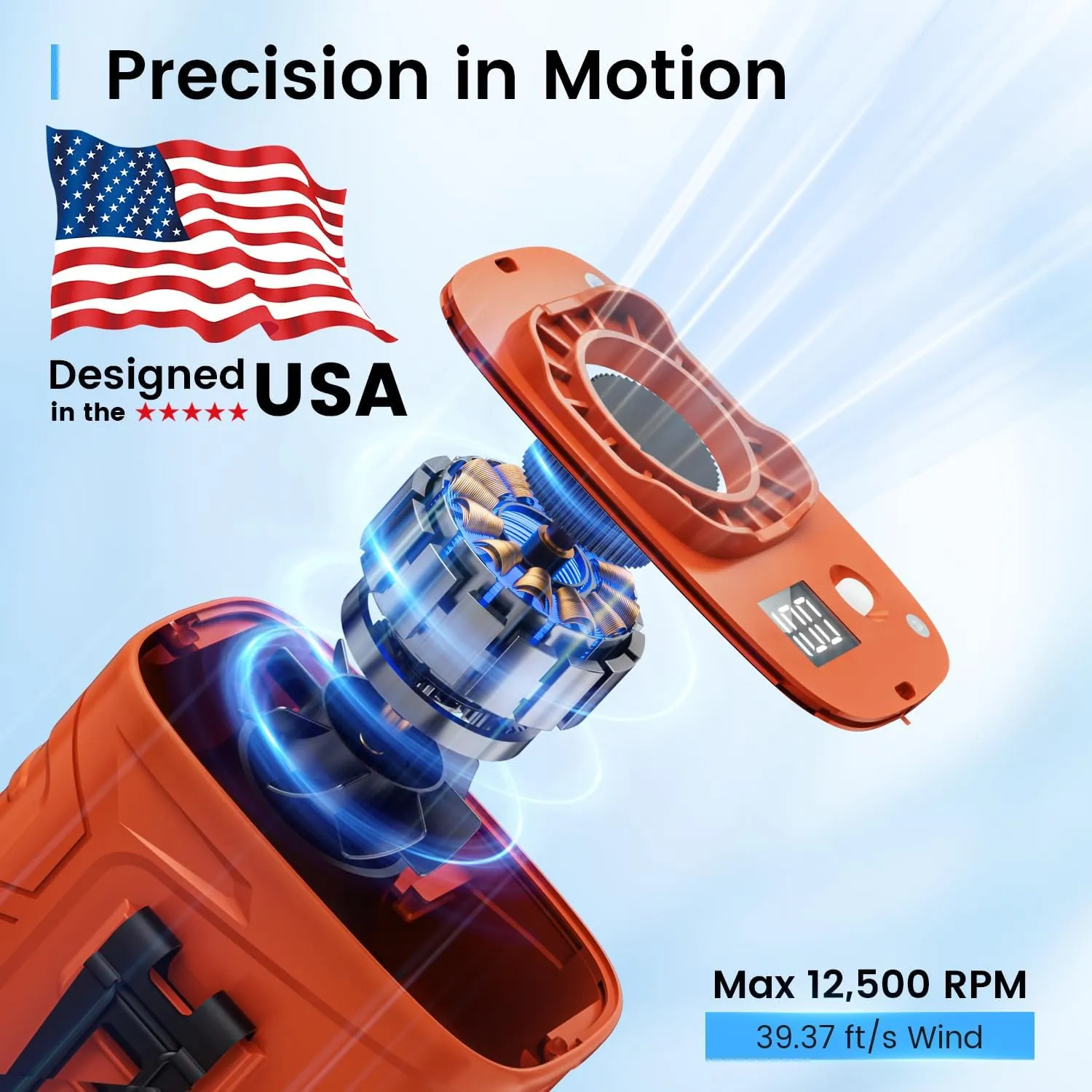 KIBEE Portable Waist Fan with LED Light - 5 Speeds 12500RPM Strong Airflow, Personal Clip Belt Fan [Max 29H Working Time], Hands-Free Neck Fan, Wearable Fan for Outdoor/Hiking/Jobsite/Farms - Orange