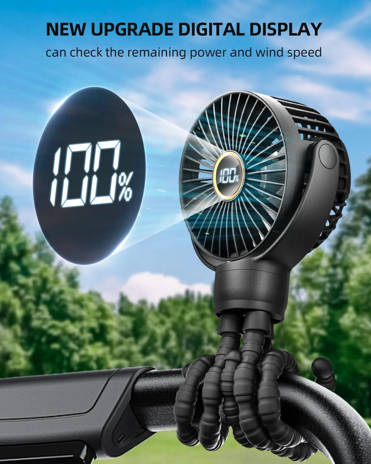 KIDEE Mini Stroller Fan, Portable Baby Fans Battery Operated, LED Display with 3 Speeds, Small Clip on Fan Desk Fan USB Rechargeable, Personal Handheld Fans for Outdoor Travel, Children Gift