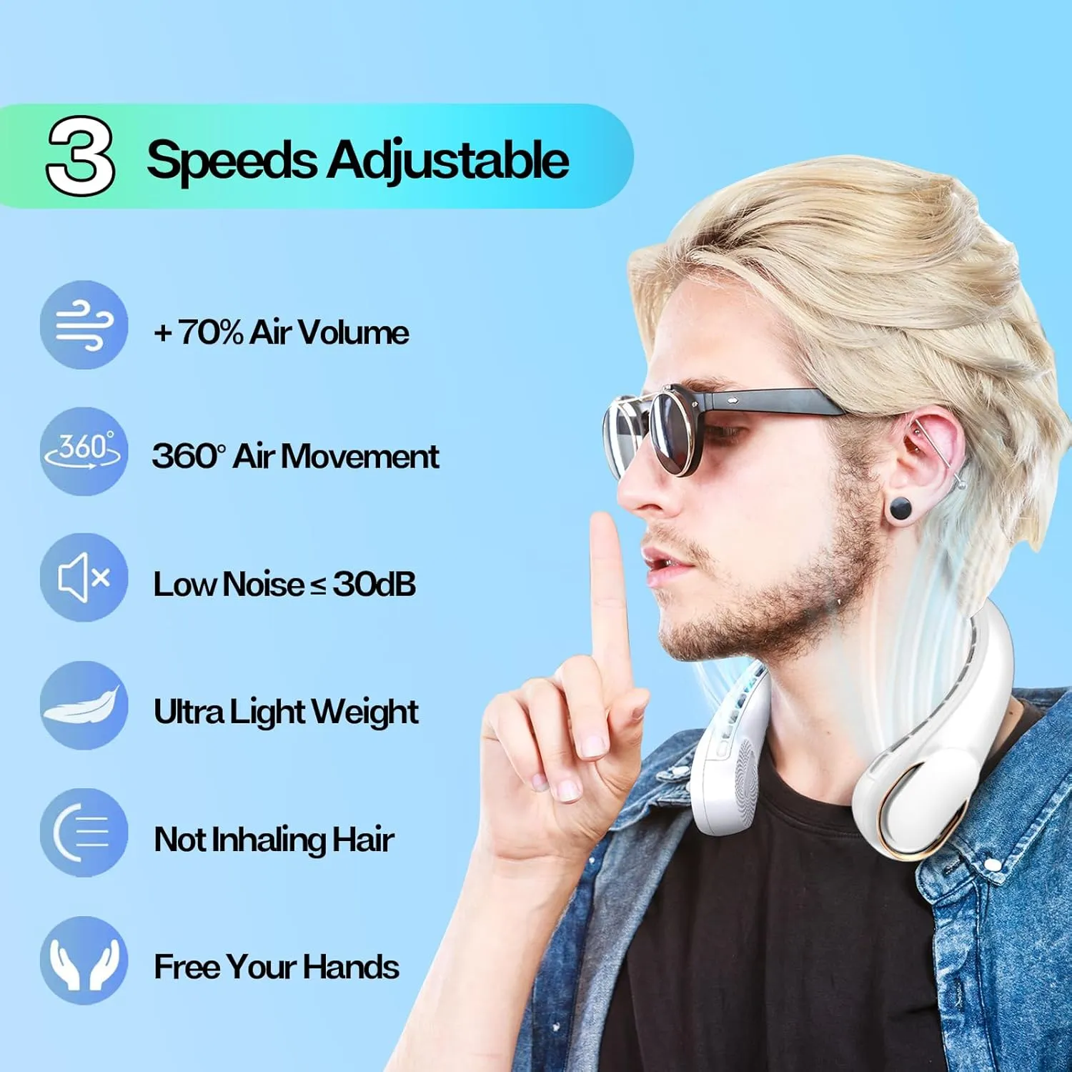 KIDEE Neck Fan, Neck Fans Portable Rechargeable, Upgrade 360 Air Outlet, Super Quiet, 3 Speeds, 4000mAh Personal Bladeless Wearable Fan for Indoor Outdoor Travel-White