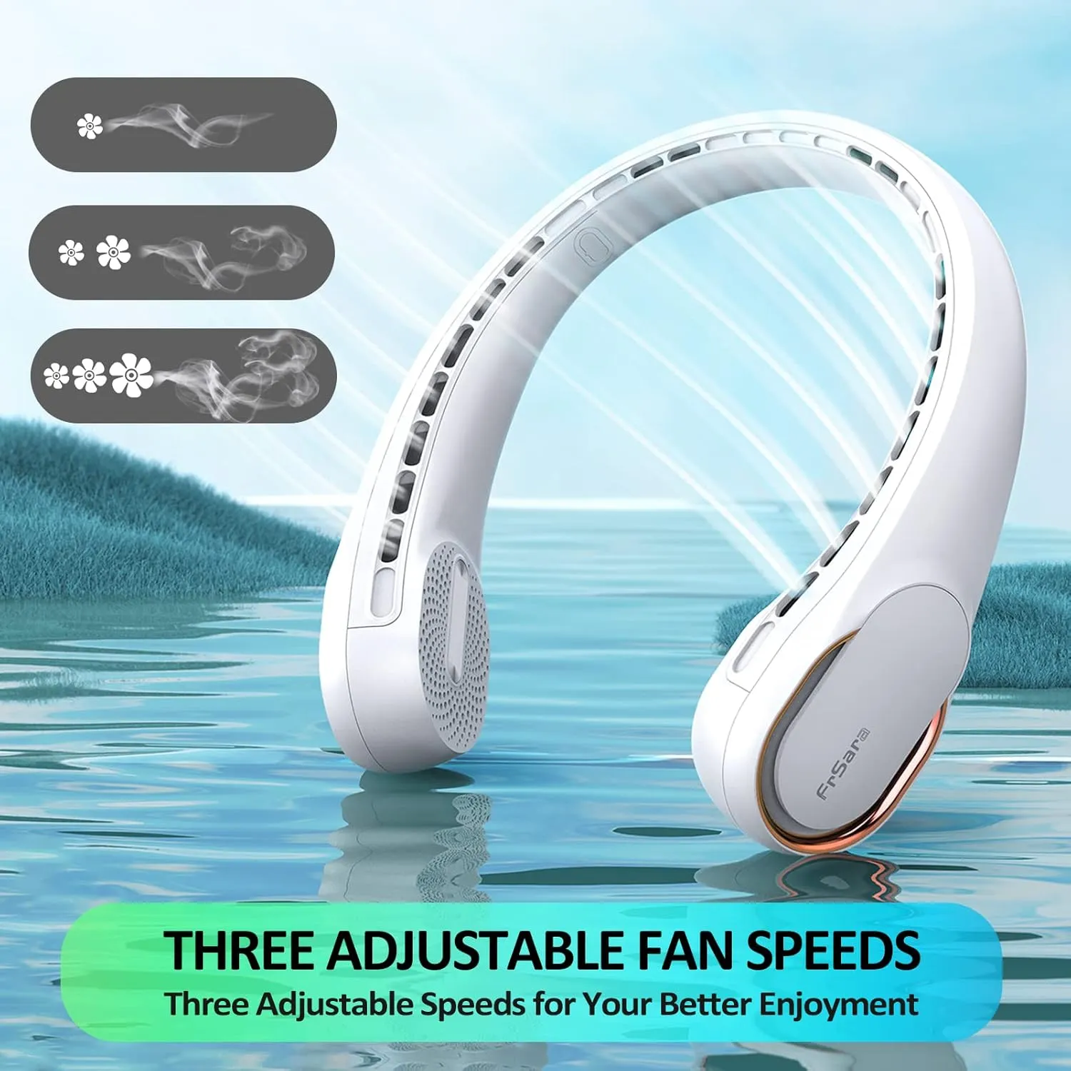 KIDEE Neck Fan, Neck Fans Portable Rechargeable, Upgrade 360 Air Outlet, Super Quiet, 3 Speeds, 4000mAh Personal Bladeless Wearable Fan for Indoor Outdoor Travel-White