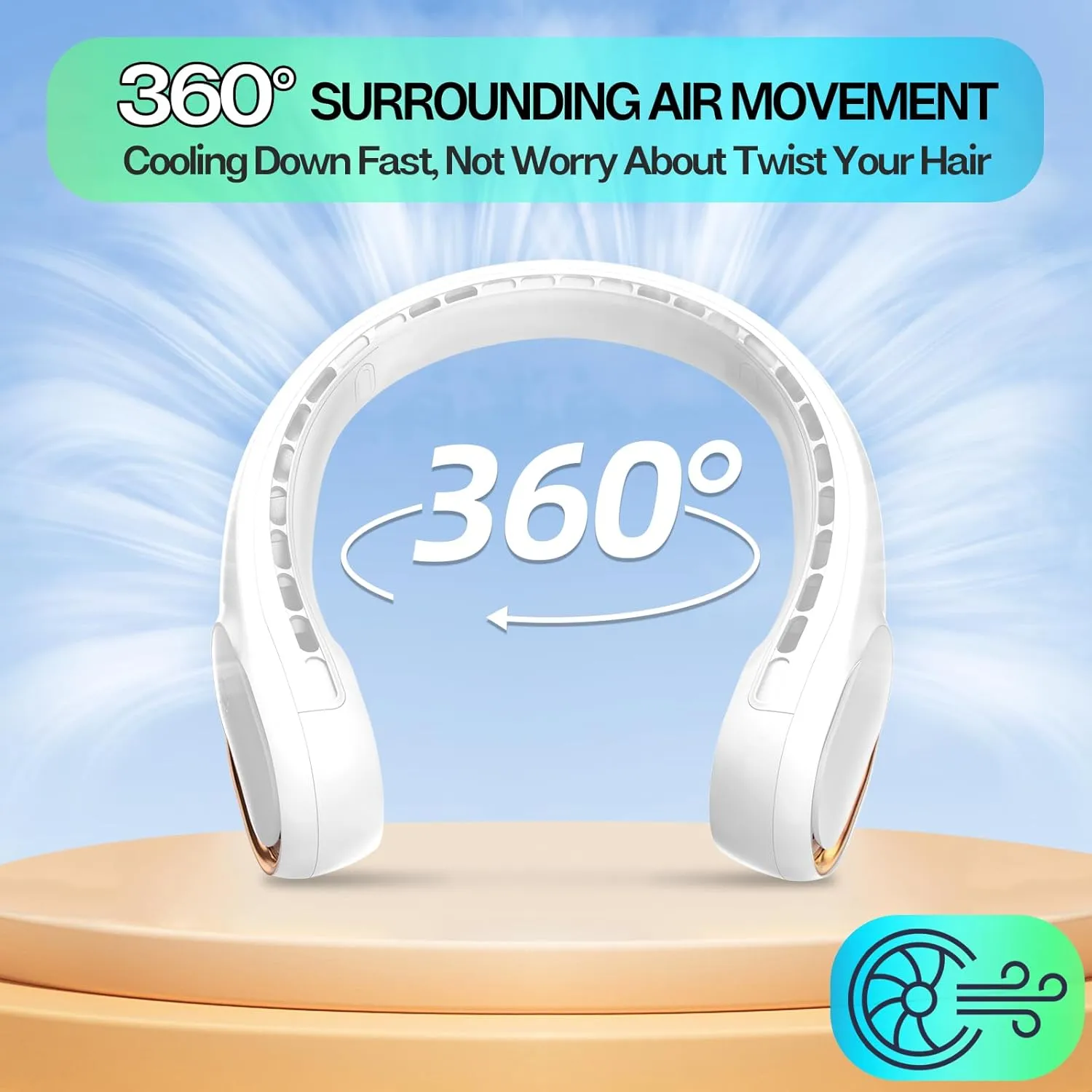 KIDEE Neck Fan, Neck Fans Portable Rechargeable, Upgrade 360 Air Outlet, Super Quiet, 3 Speeds, 4000mAh Personal Bladeless Wearable Fan for Indoor Outdoor Travel-White