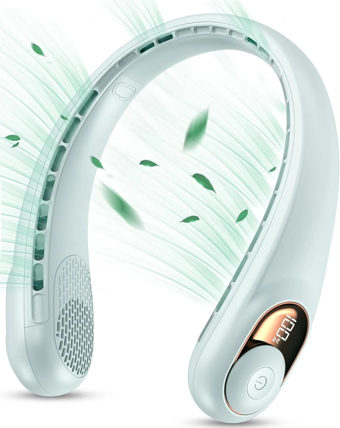 KIDEE Neck Fan, Portable Fan, Neck Fans Rechargeable, Upgraded LED Display, 4000 mAh Battery Operated, 3 Speeds Adjustable Personal Wearable Fan, Gifts for Women Men, Greenish White Waist-mounted portable fan for outdoor use
