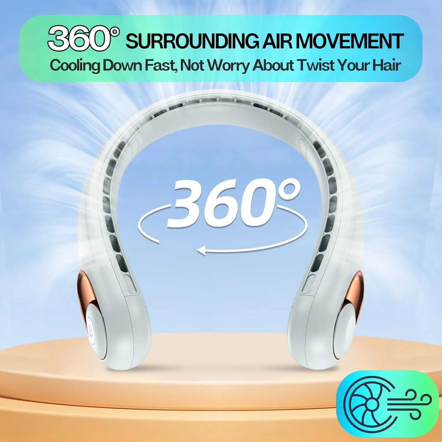 KIDEE Neck Fan, Portable Fan, Neck Fans Rechargeable, Upgraded LED Display, 4000 mAh Battery Operated, 3 Speeds Adjustable Personal Wearable Fan, Gifts for Women Men, Greenish White