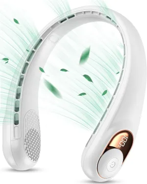 KIDEE Neck Fan, Portable Fan, Neck Fans Rechargeable, Upgraded LED Display, 4000 mAh Battery Operated, 3 Speeds Adjustable Personal Wearable Fan, Gifts for Women Men, Pearl White Fan with safety blade design