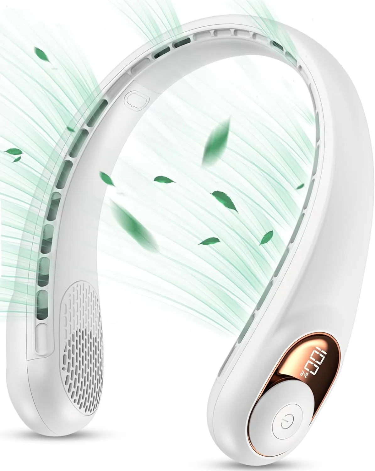 KIDEE Neck Fan, Portable Fan, Neck Fans Rechargeable, Upgraded LED Display, 4000 mAh Battery Operated, 3 Speeds Adjustable Personal Wearable Fan, Gifts for Women Men, Pearl White Fan with safety blade design