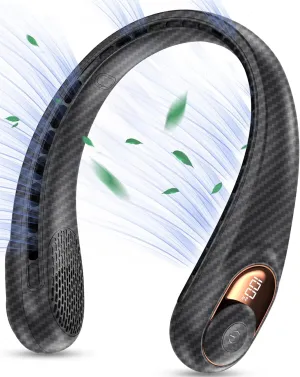 KIDEE Neck Fan Rechargeable, Portable Fan, Upgraded LED Display, 4000 mAh Battery Operated, 3 Speeds Adjustable Personal Wearable Fans for Women Men, Carbon Fiber Black Waist-mounted portable fan for outdoor use