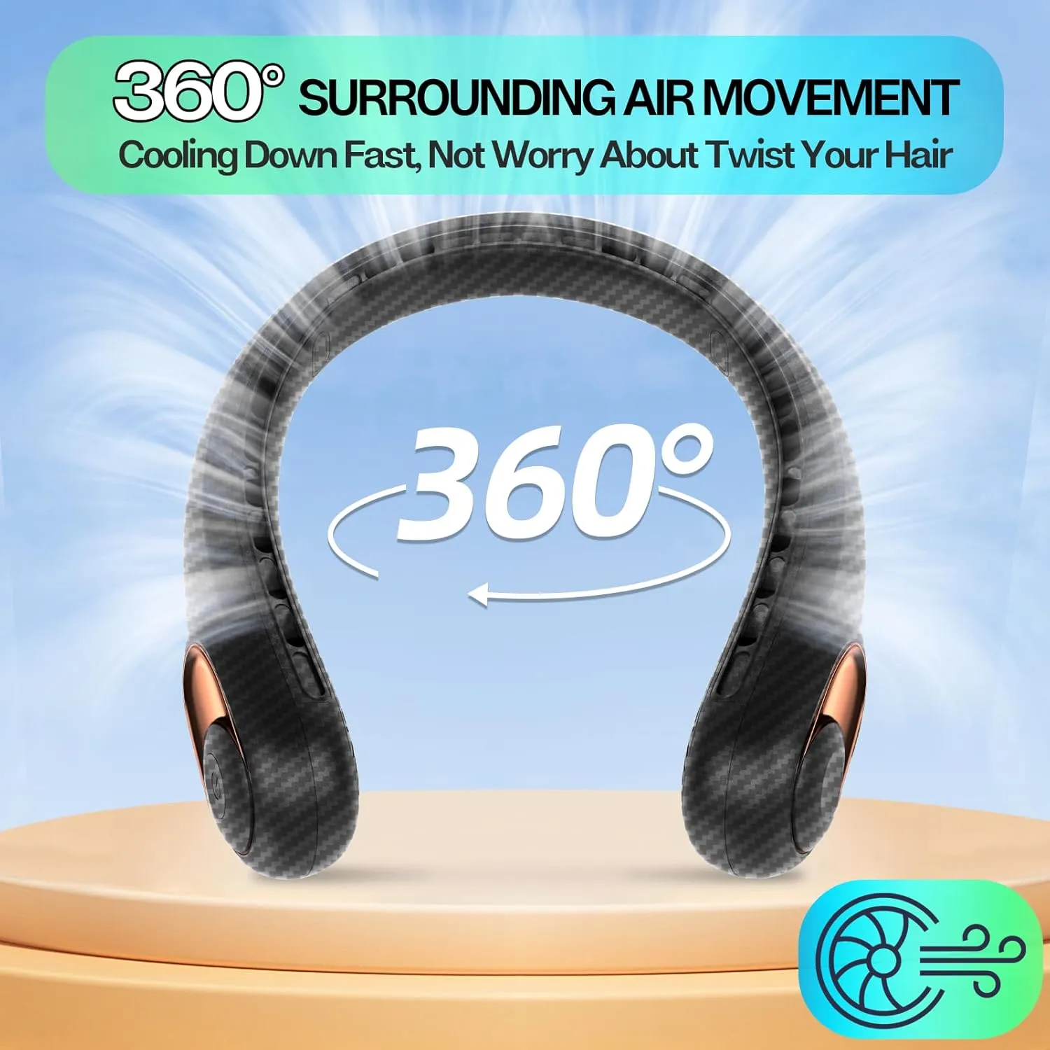 KIDEE Neck Fan Rechargeable, Portable Fan, Upgraded LED Display, 4000 mAh Battery Operated, 3 Speeds Adjustable Personal Wearable Fans for Women Men, Carbon Fiber Black