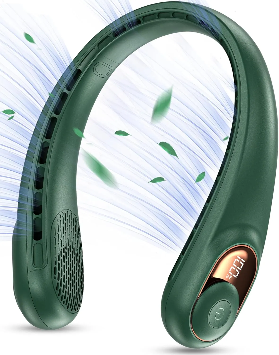 KIDEE Neck Fan Rechargeable, Portable Fan, Upgraded LED Display, 4000 mAh Battery Operated, 3 Speeds Adjustable Personal Wearable Fans, Gifts for Women Men, Deep Green