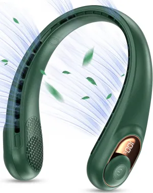 KIDEE Neck Fan Rechargeable, Portable Fan, Upgraded LED Display, 4000 mAh Battery Operated, 3 Speeds Adjustable Personal Wearable Fans, Gifts for Women Men, Deep Green Waist-mounted portable fan for outdoor use