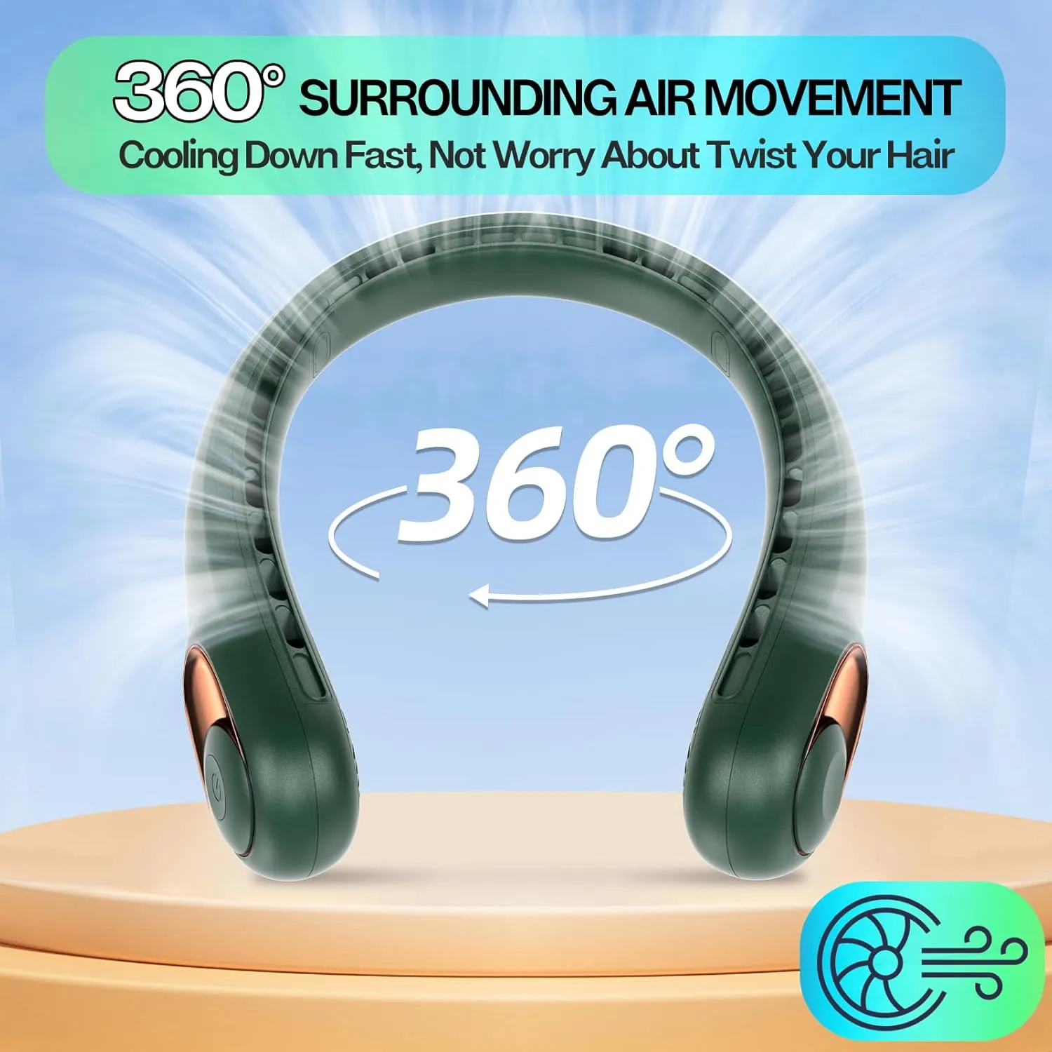 KIDEE Neck Fan Rechargeable, Portable Fan, Upgraded LED Display, 4000 mAh Battery Operated, 3 Speeds Adjustable Personal Wearable Fans, Gifts for Women Men, Deep Green