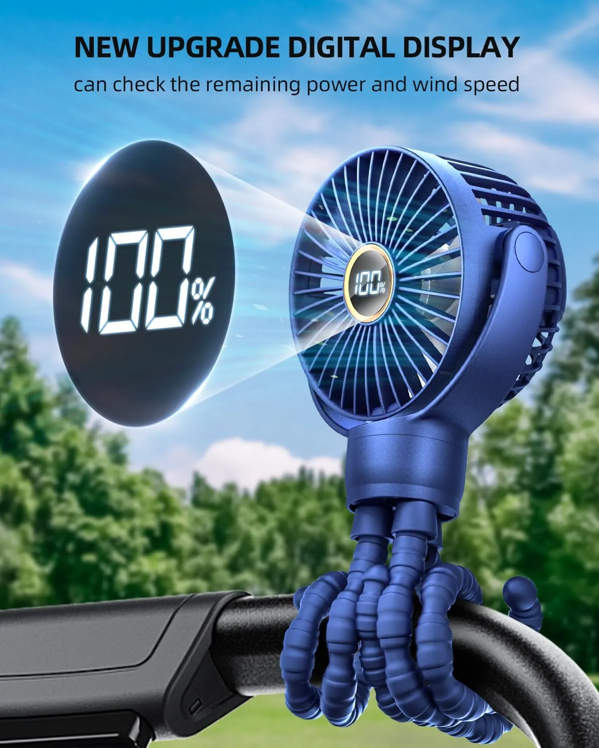 KIDEE Portable Baby Stroller Fan, Mini Baby Clip on Fans, LED Display, 360 Rotate Flexible Tripod, Rechargeable Small Personal Handheld Fans Cooling Desk Fan for Car Seat Crib Treadmill Travel