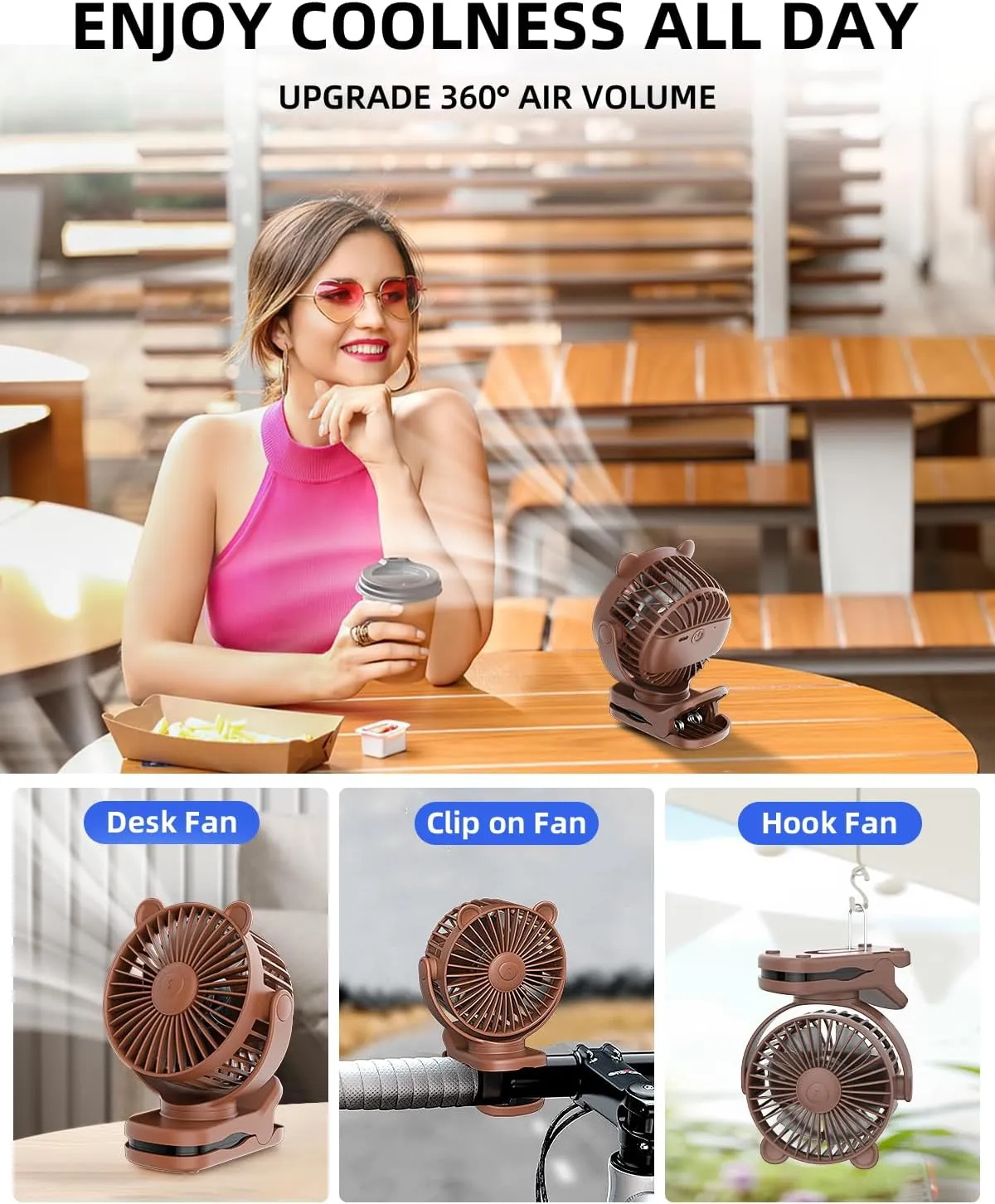 KIDEE Portable Clip on Fan, Mini Baby Stroller Fan Rechargeable with 360 Rotation, Small Desk Fans Battery Operated, Personal Cooling Fans for Bedroom Indoor Outdoor Travel