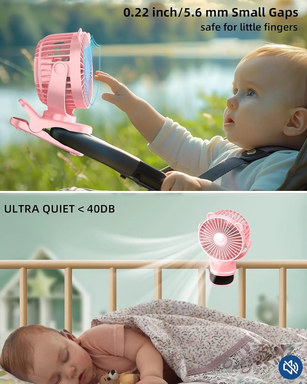 KIDEE Portable Clip on Fan, Mini Baby Stroller Fan Rechargeable with 360 Rotation, Small Desk Fans Battery Operated, Personal Cooling Fans for Bedroom Indoor Outdoor Travel