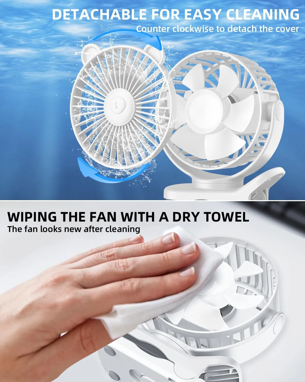 KIDEE Portable Clip on Fan, Mini Baby Stroller Fan Rechargeable with 360 Rotation, Small Desk Fans Battery Operated, Personal Cooling Fans for Bedroom Indoor Outdoor Travel