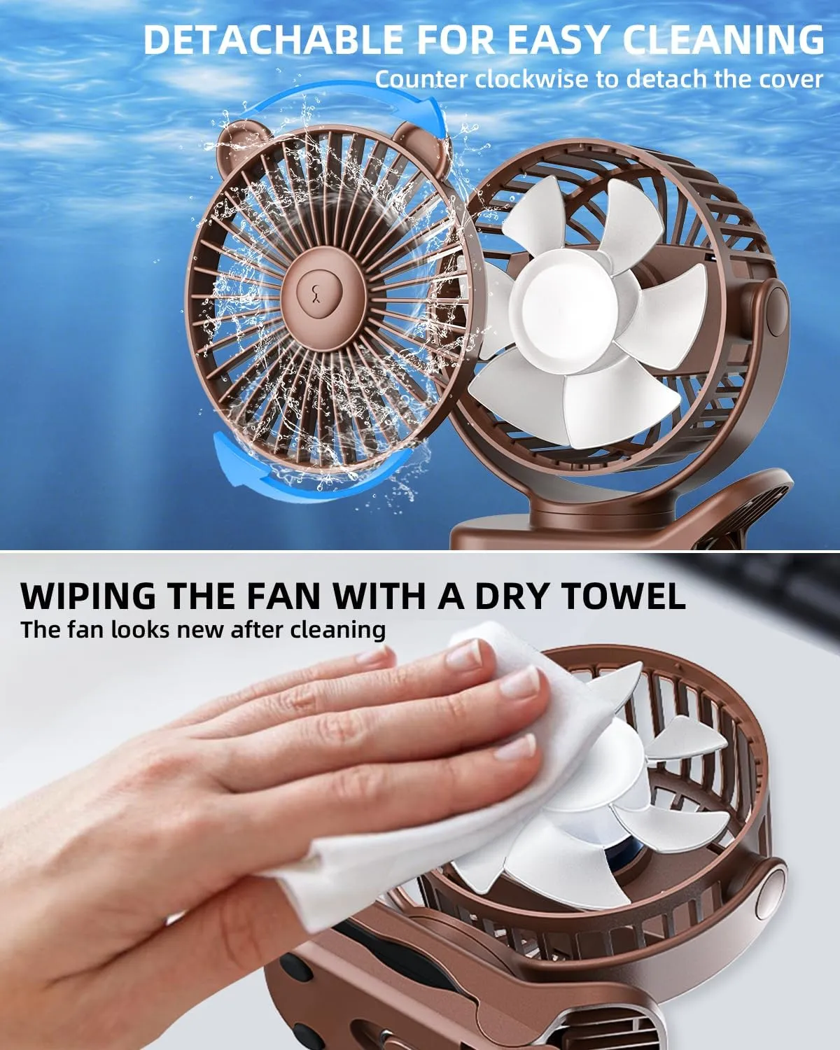 KIDEE Portable Clip on Fan, Mini Baby Stroller Fan Rechargeable with 360 Rotation, Small Desk Fans Battery Operated, Personal Cooling Fans for Bedroom Indoor Outdoor Travel