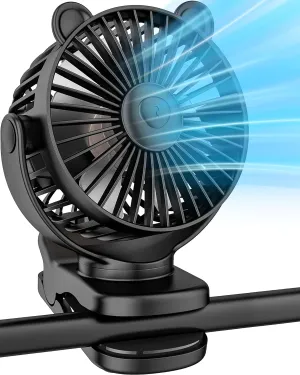 KIDEE Portable Clip on Fan, Small Desk Fan Battery Operated, 360 Rotation, Cute Design, 3 Speed, Mini Table Fan USB Rechargeable, Personal Cooling Baby Stroller Fan for Home Office Outdoor Travel 360-degree rotating fan for home use