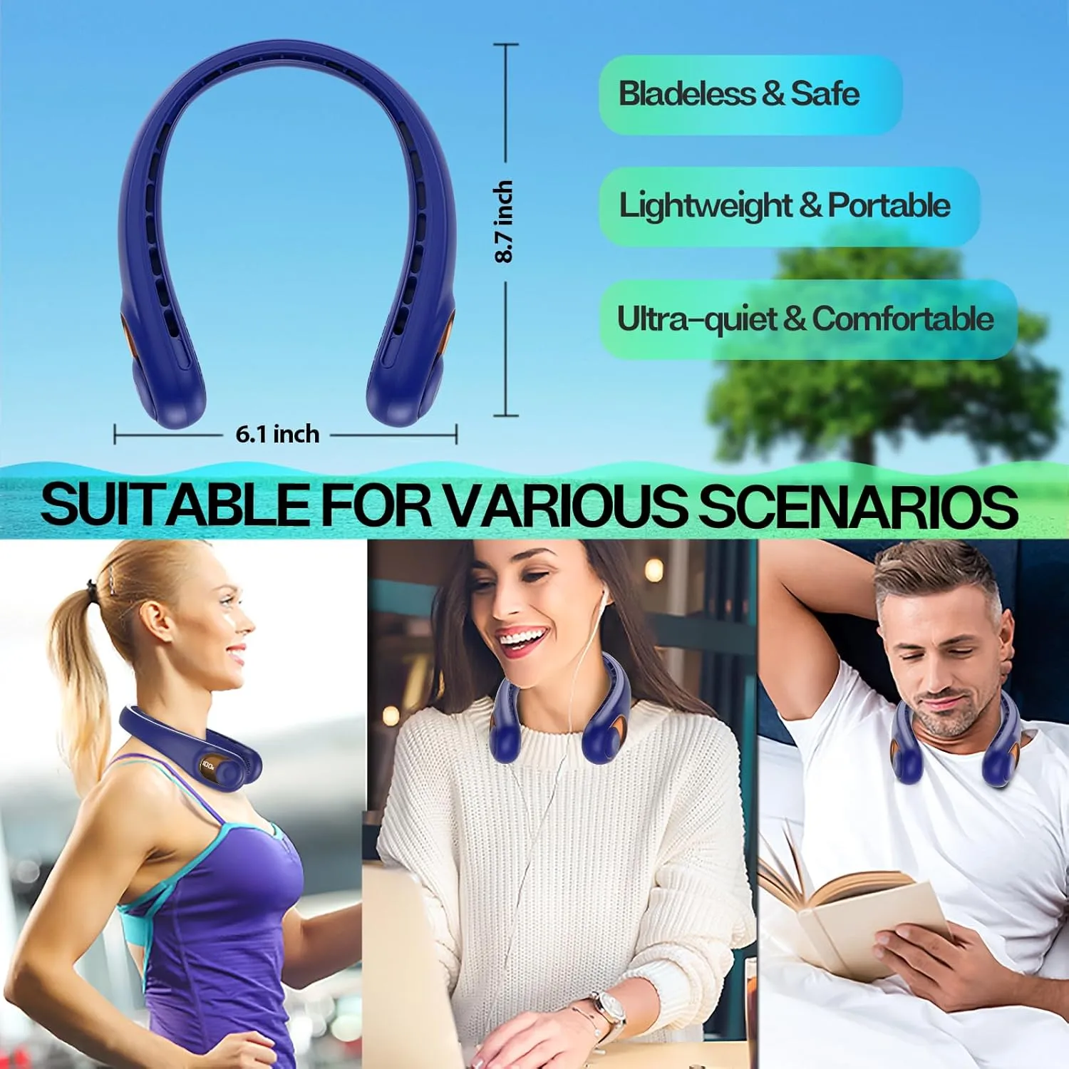 KIDEE Portable Neck Fan, Personal Bladeless Rechargeable, Upgraded 4000mAh Battery & 360 Surrounding Air Outlet, Increase Air Volume, Ultra Quiet, Long Use Time Wearable Fan for Home Travel
