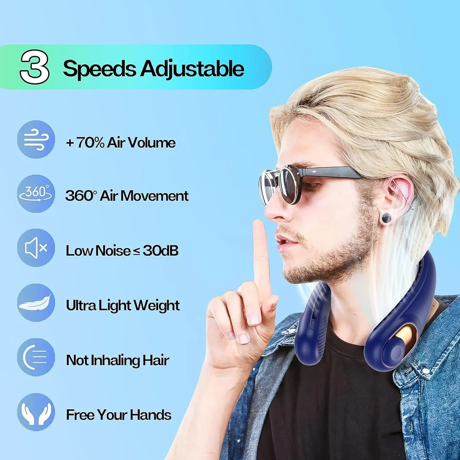 KIDEE Portable Neck Fan, Personal Bladeless Rechargeable, Upgraded 4000mAh Battery & 360 Surrounding Air Outlet, Increase Air Volume, Ultra Quiet, Long Use Time Wearable Fan for Home Travel