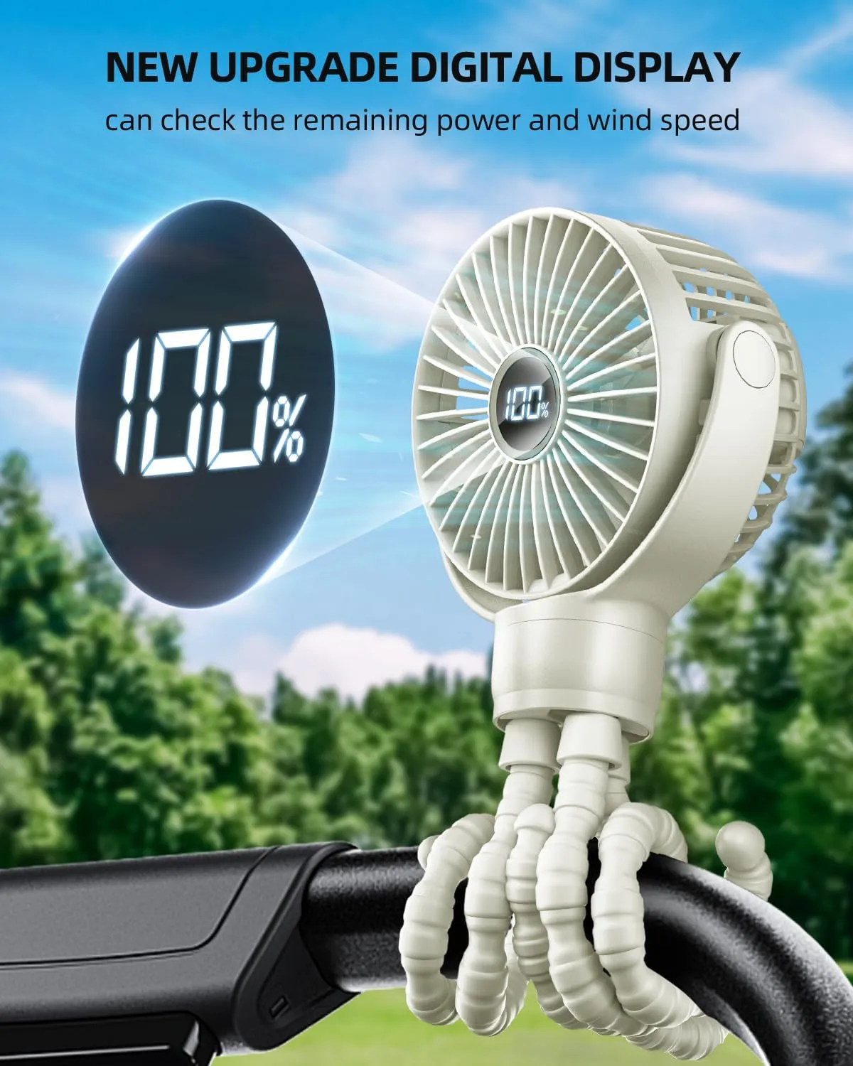 KIDEE Portable Stroller Fan, Mini Baby Fans Battery Operated, LED Display with 3 Speeds, Small Clip on Fan Desk Fans USB Rechargeable, Personal Handheld fans Fan for Travel Outdoor, Children Gifts